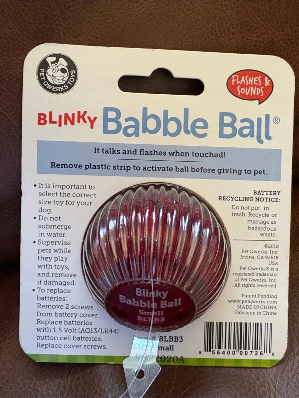 Blinky Babble Ball - Red Interactive Dog Toy Small